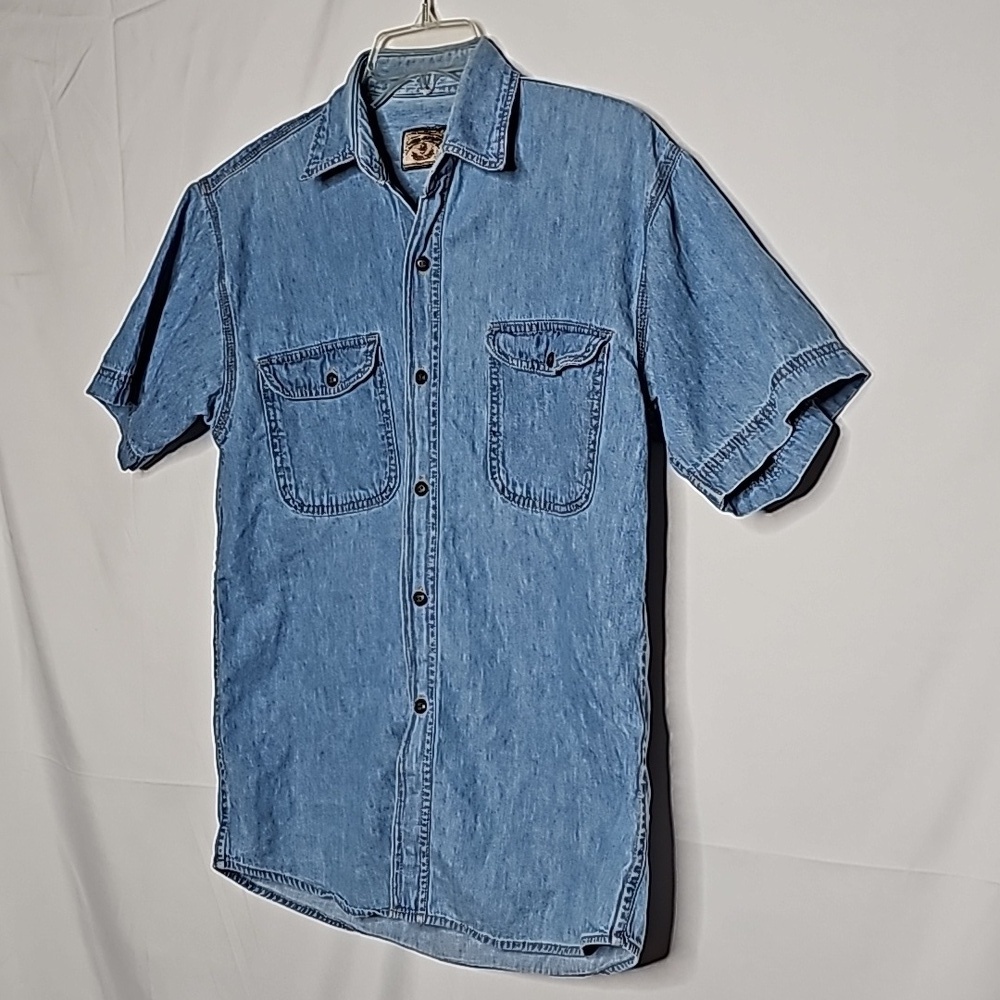 Armani Jeans short sleeve blue denim button down collared shirt sz Medium